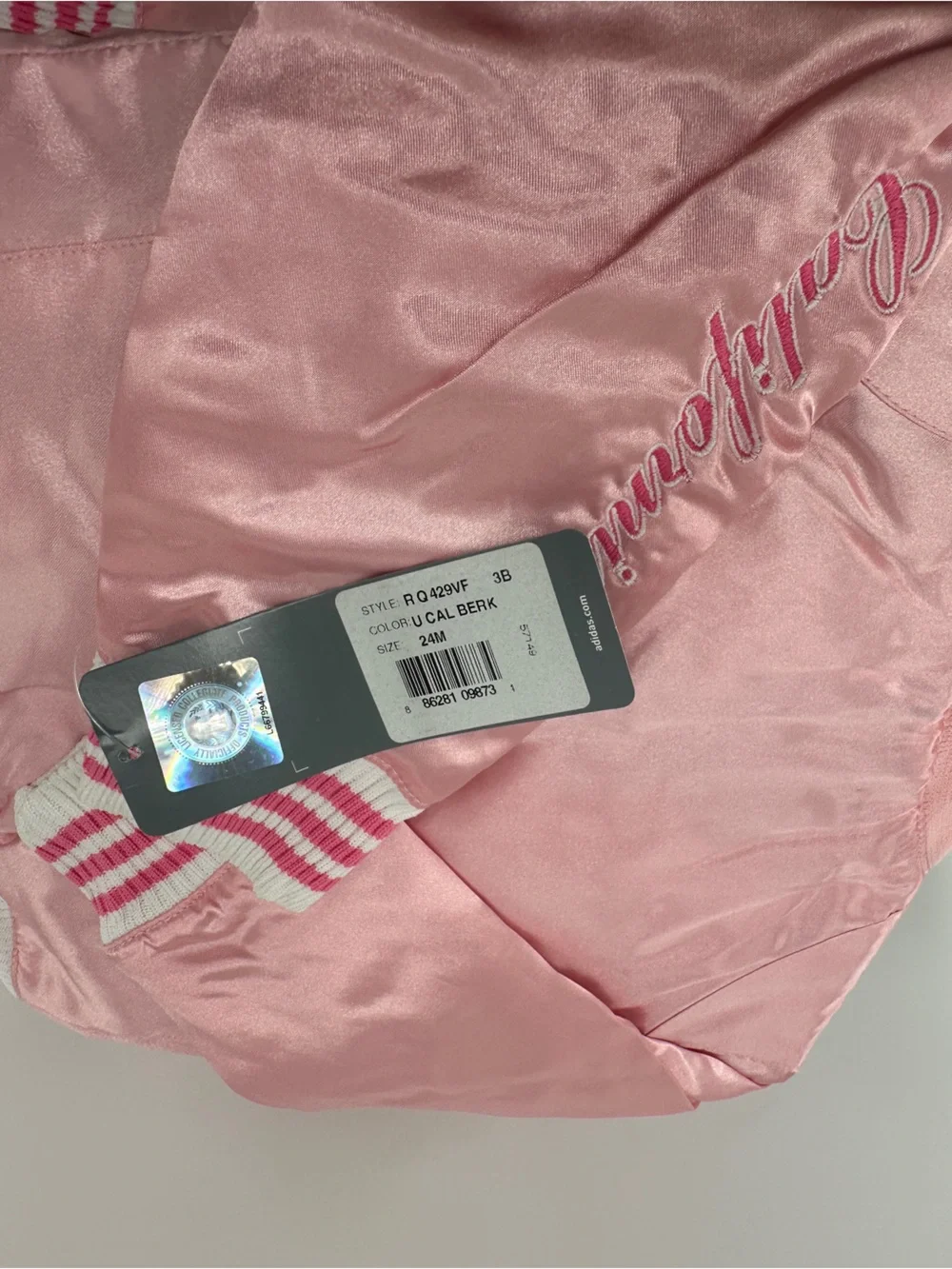 NWT Adidas U CAL BERK pink satin heart letterman jacket